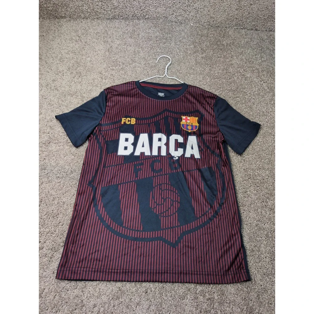 FC Barcelona Kids Soccer‎ Jersey T Shirt FCB BARCA Red Black Stripe L/G